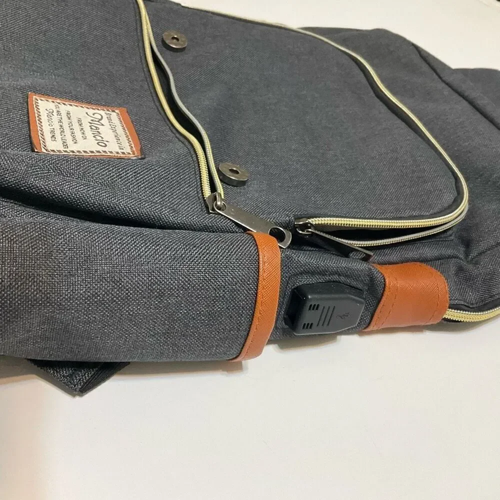 Mancio Vintage Laptop Backpack. Grey Black. NWOT.